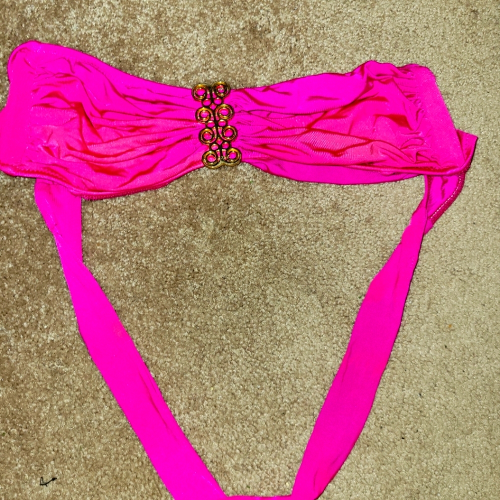 Pink bathing suit top with gold piece